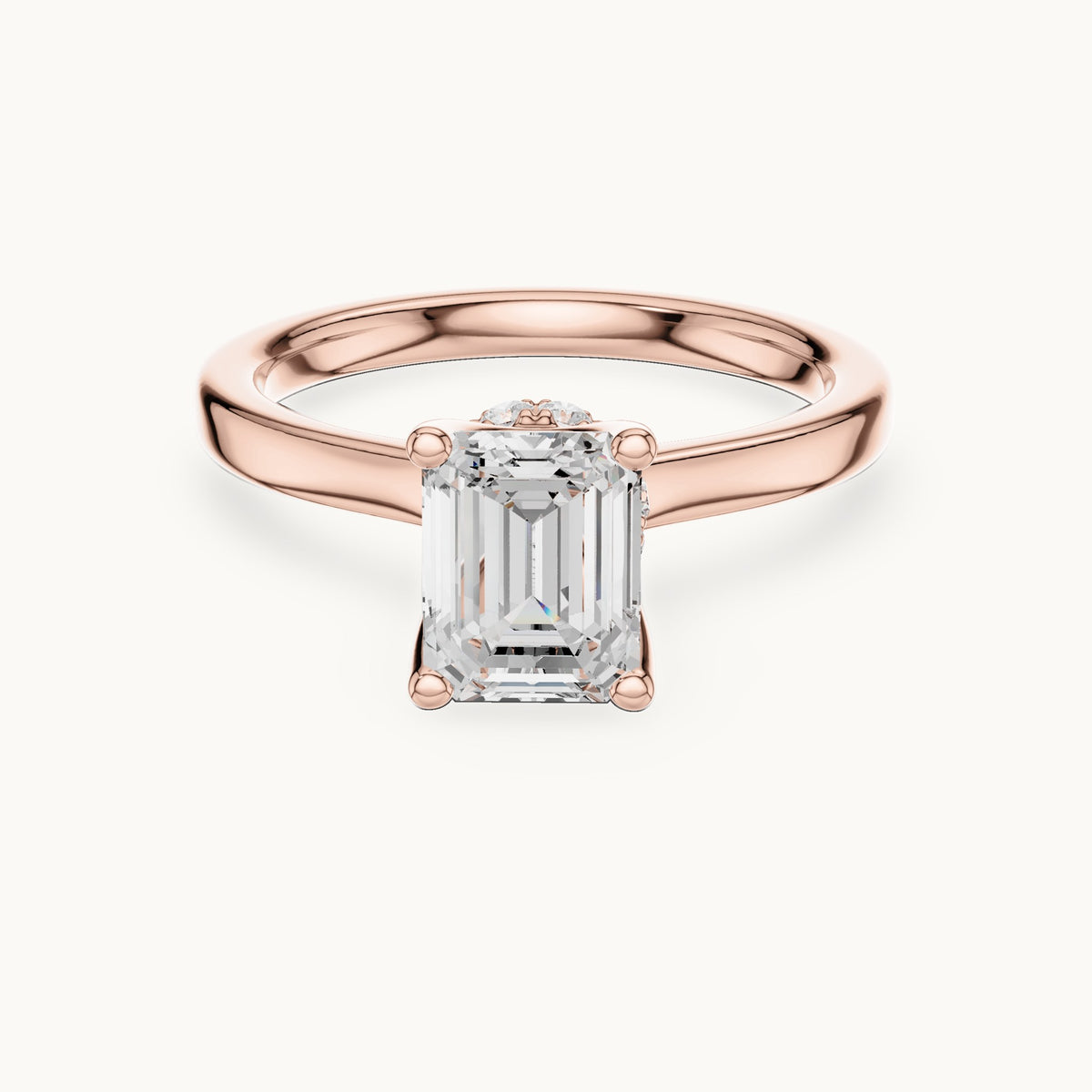 Emerald-cut lab-grown diamond collar-set solitaire engagement ring in rose gold, 1.65 CT TW, view 4