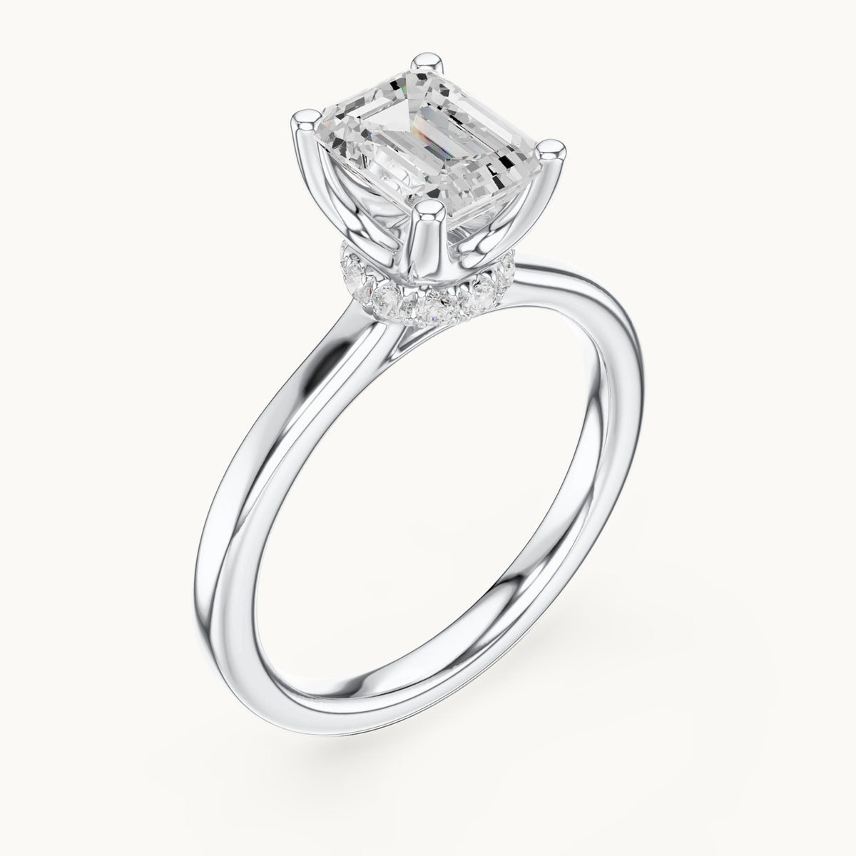 Emerald-cut lab-grown diamond collar-set solitaire engagement ring in white gold, 1.65 CT TW, view 2