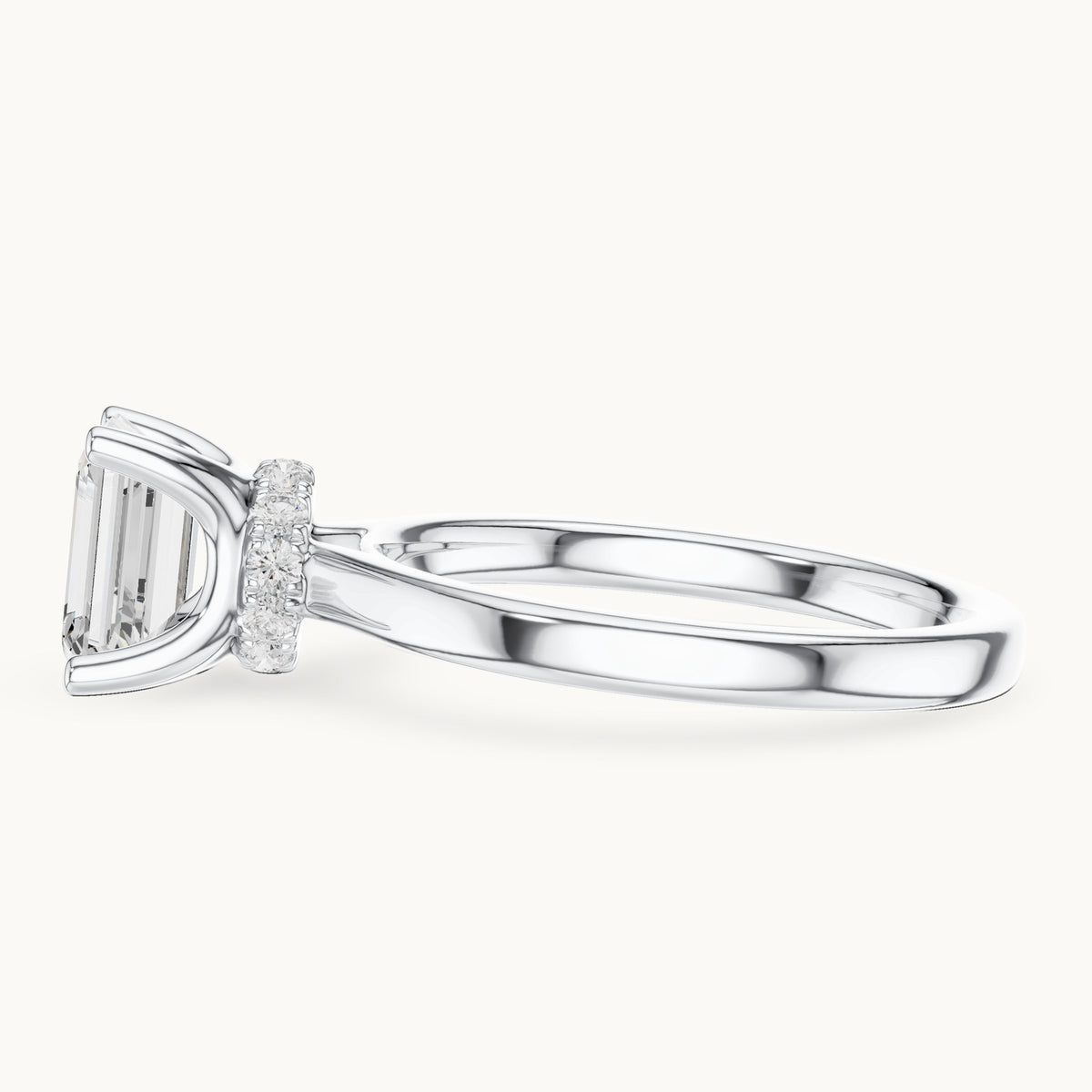 Emerald-cut lab-grown diamond collar-set solitaire engagement ring in white gold, 1.65 CT TW, view 3