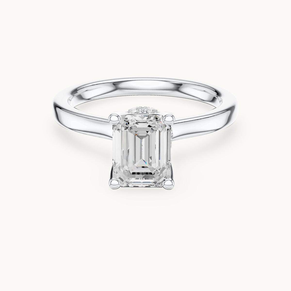 Emerald-cut lab-grown diamond collar-set solitaire engagement ring in white gold, 1.65 CT TW, view 4