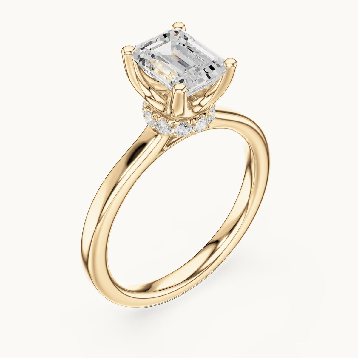 Emerald-cut lab-grown diamond collar-set solitaire engagement ring in yellow gold, 1.65 CT TW, view 2