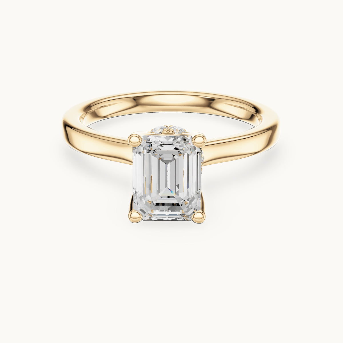 Emerald-cut lab-grown diamond collar-set solitaire engagement ring in yellow gold, 1.65 CT TW, view 4