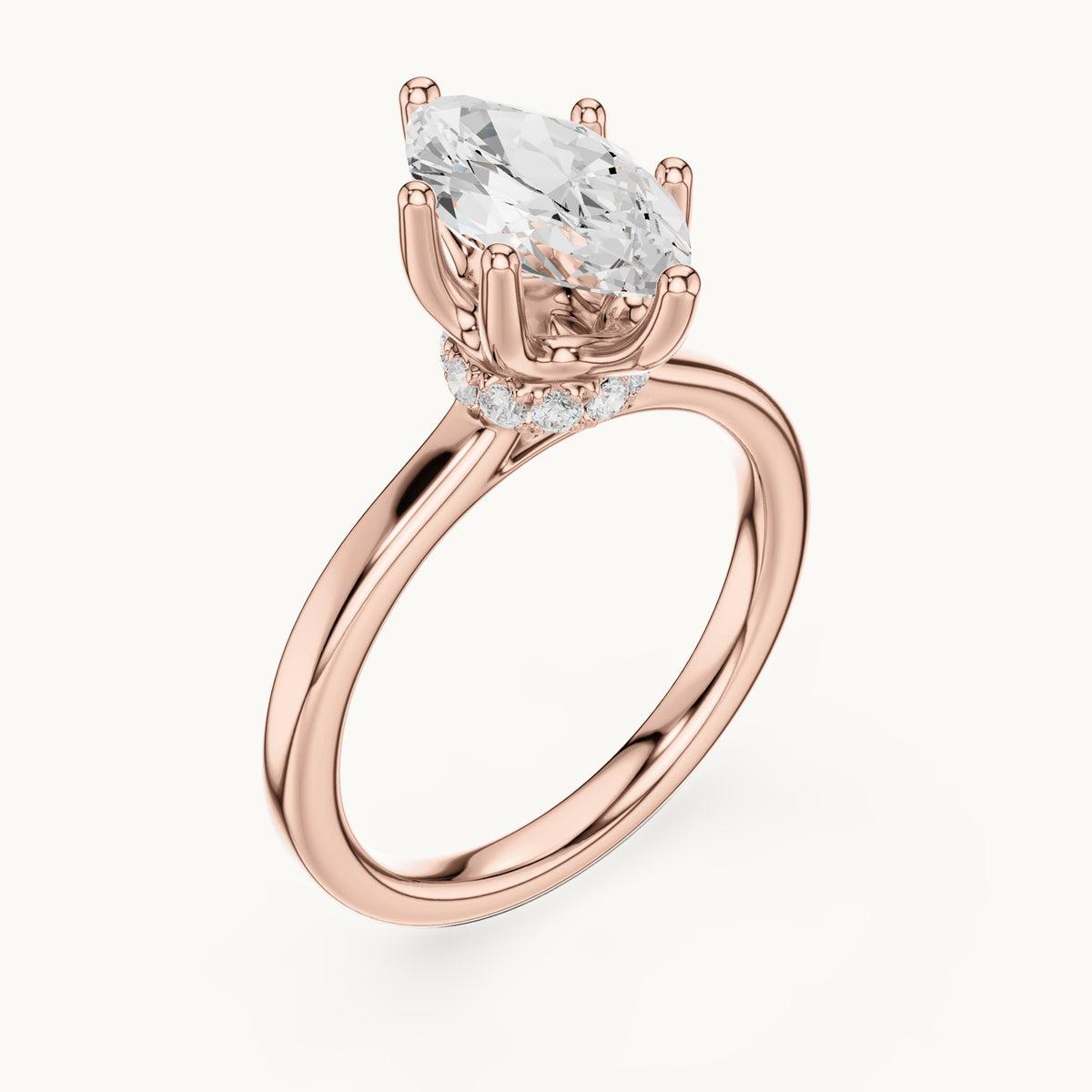 Marquise lab-grown diamond collar-set solitaire engagement ring in rose gold, 1.65 CT TW, view 2