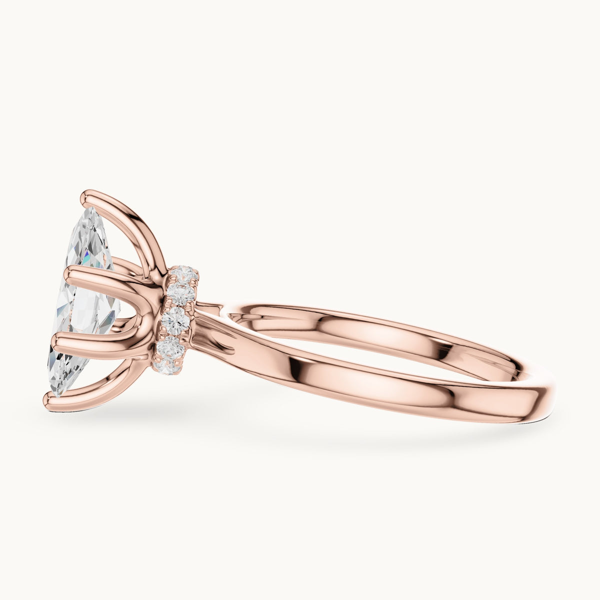 Marquise lab-grown diamond collar-set solitaire engagement ring in rose gold, 1.65 CT TW, view 3