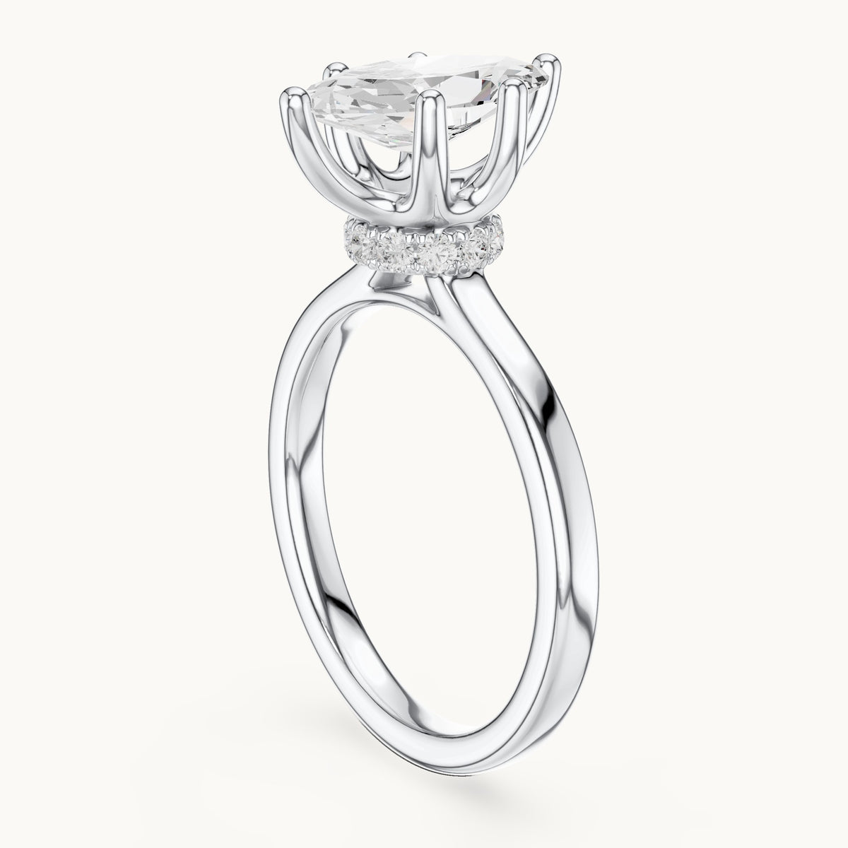 Marquise lab-grown diamond collar-set solitaire engagement ring in white gold, 1.65 CT TW, view 1