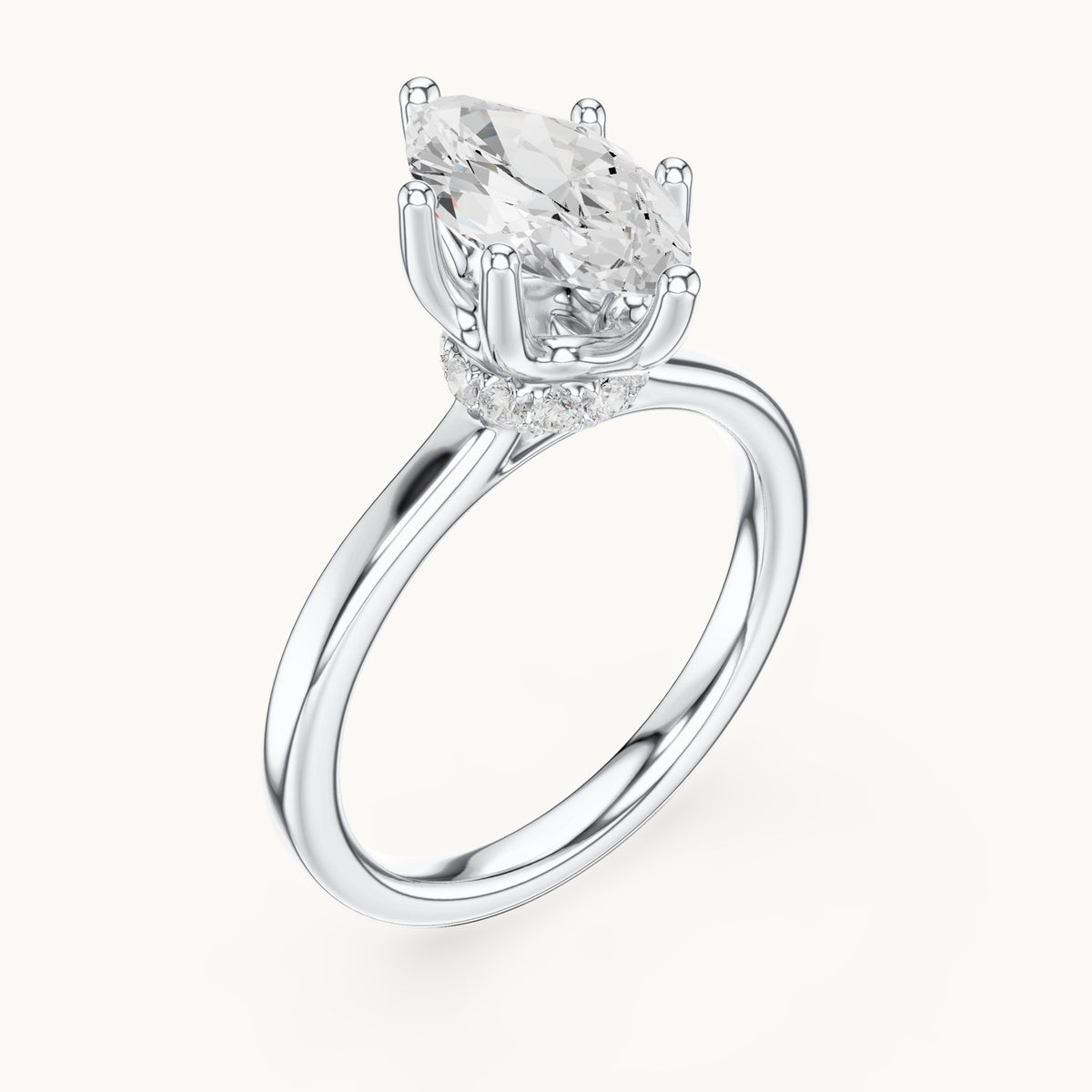 Marquise lab-grown diamond collar-set solitaire engagement ring in white gold, 1.65 CT TW, view 2