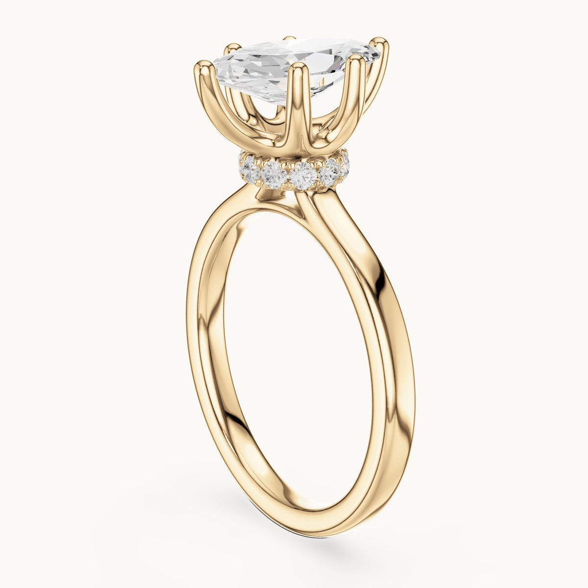 Marquise lab-grown diamond collar-set solitaire engagement ring in yellow gold, 1.65 CT TW, view 1