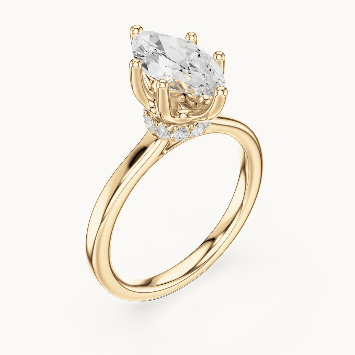 Marquise lab-grown diamond collar-set solitaire engagement ring in yellow gold, 1.65 CT TW, view 2