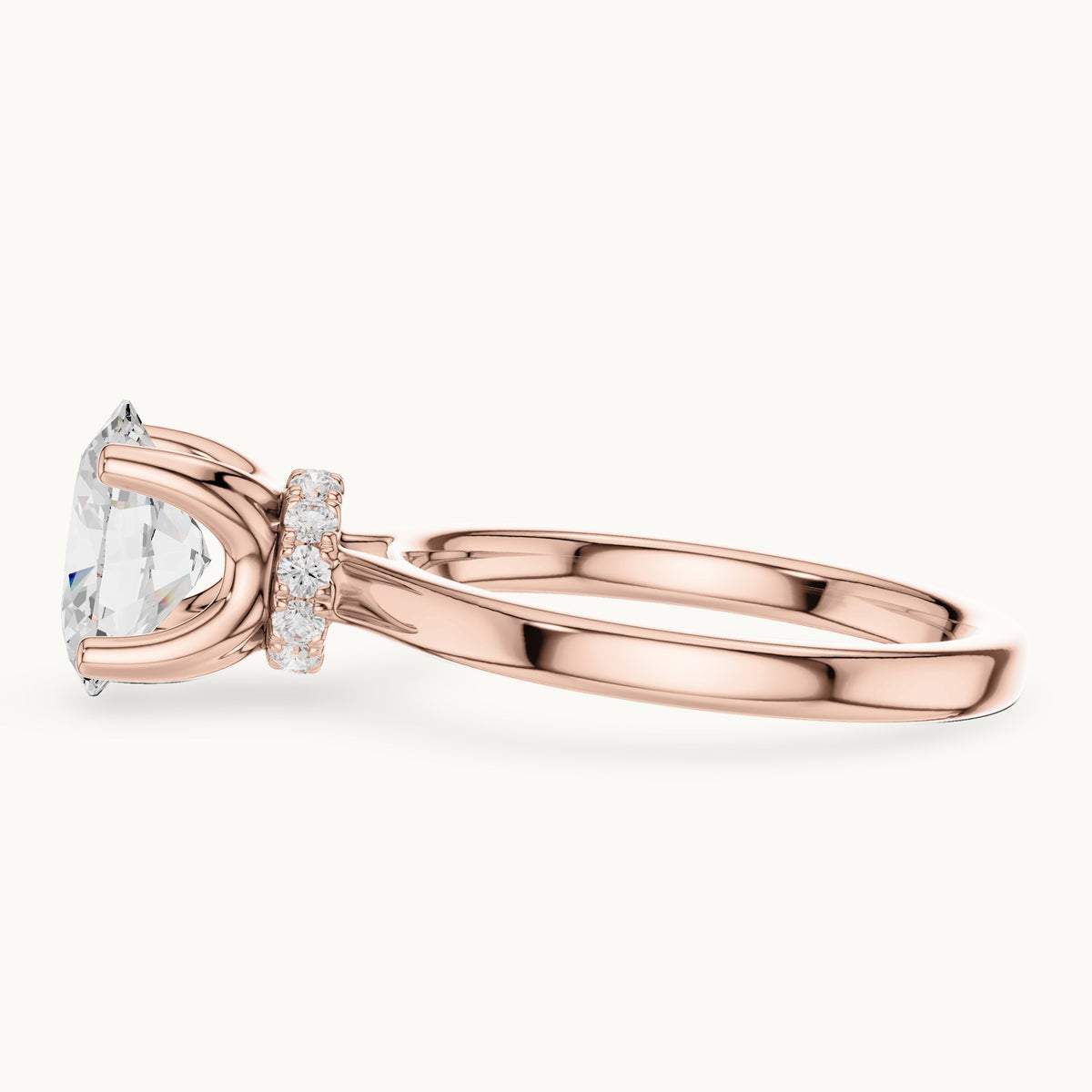 Oval lab-grown diamond collar-set solitaire engagement ring in rose gold, 1.65 CT TW, view 3