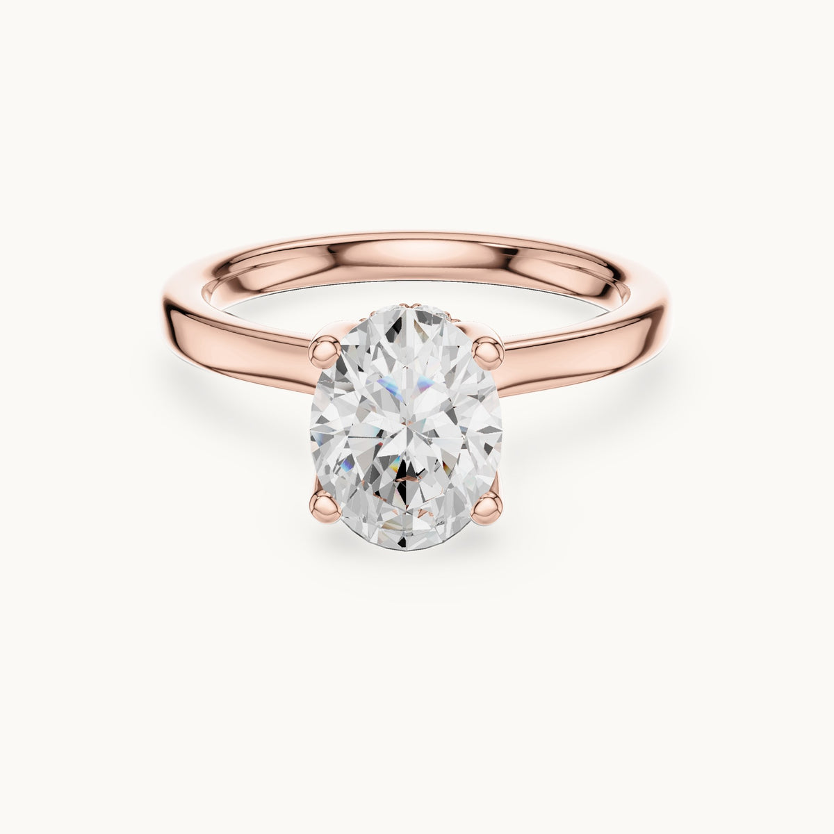 Oval lab-grown diamond collar-set solitaire engagement ring in rose gold, 1.65 CT TW, view 4