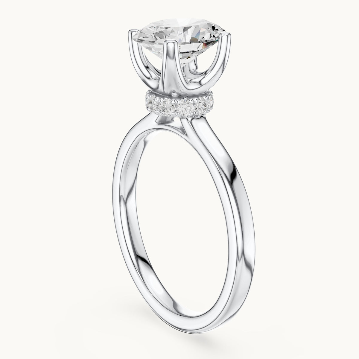 Oval lab-grown diamond collar-set solitaire engagement ring in white gold, 1.65 CT TW, view 1