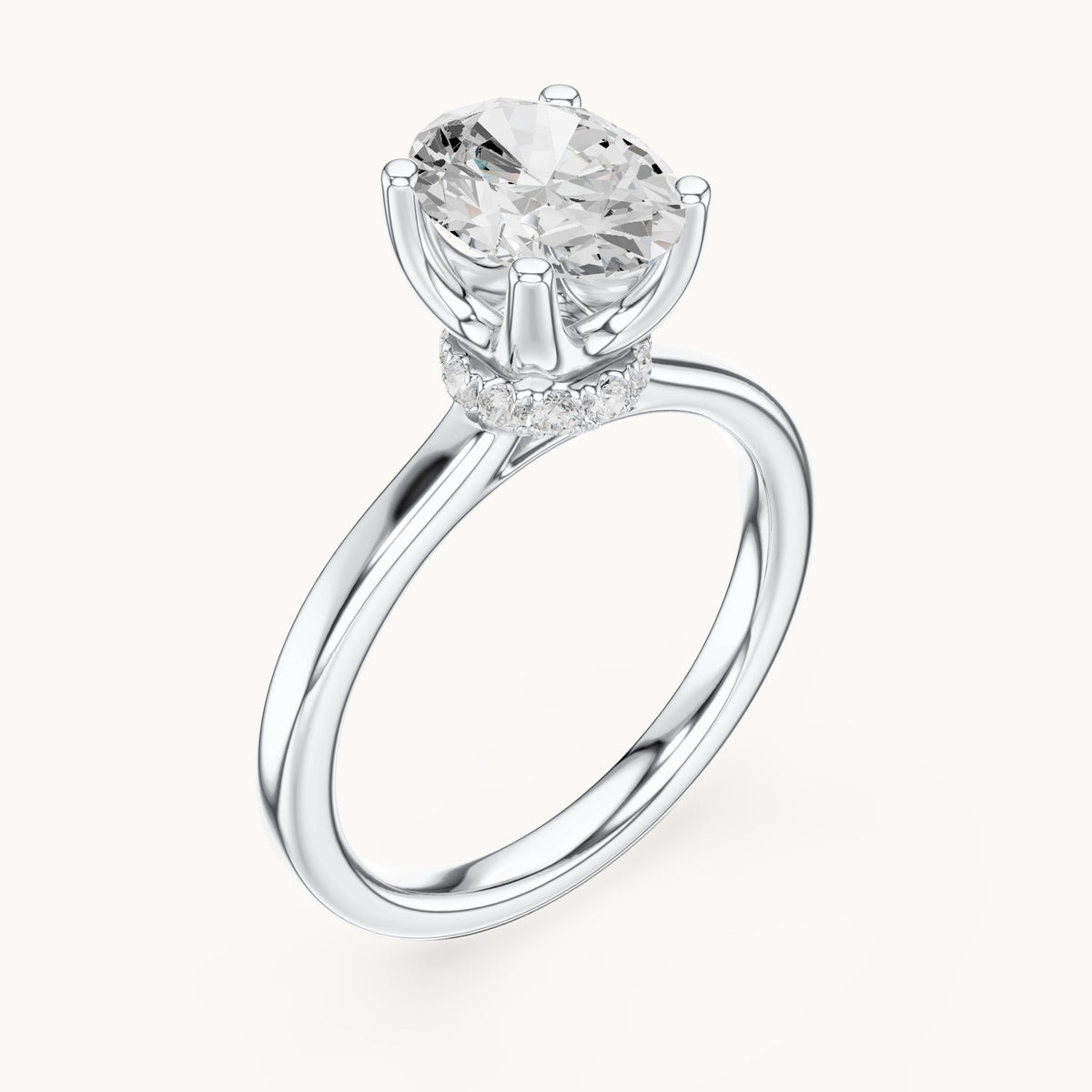 Oval lab-grown diamond collar-set solitaire engagement ring in white gold, 1.65 CT TW, view 2
