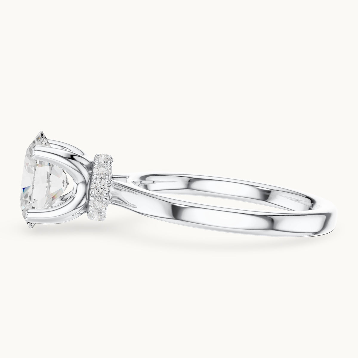 Oval lab-grown diamond collar-set solitaire engagement ring in white gold, 1.65 CT TW, view 3