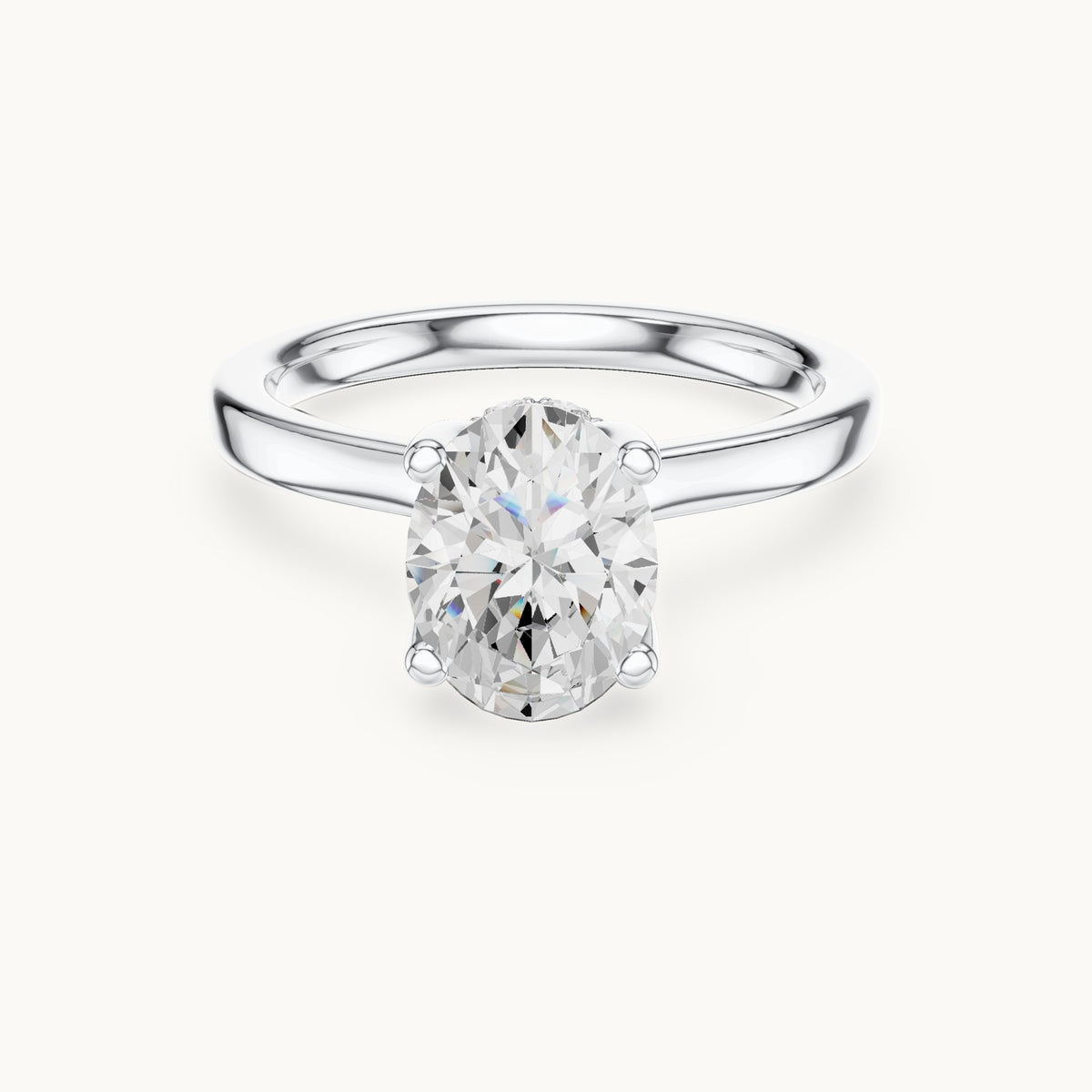 Oval lab-grown diamond collar-set solitaire engagement ring in white gold, 1.65 CT TW, view 4