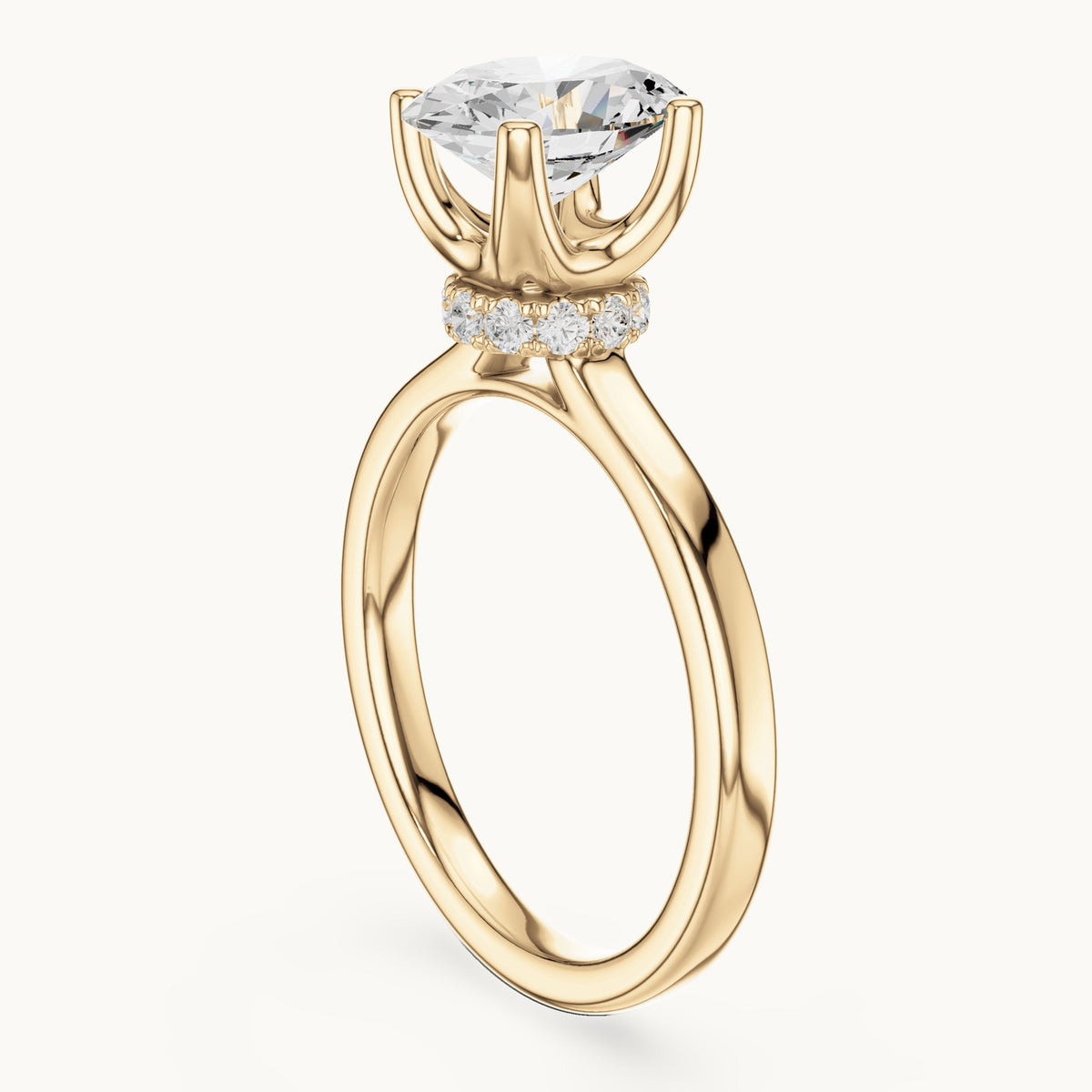 Oval lab-grown diamond collar-set solitaire engagement ring in yellow gold, 1.65 CT TW, view 1