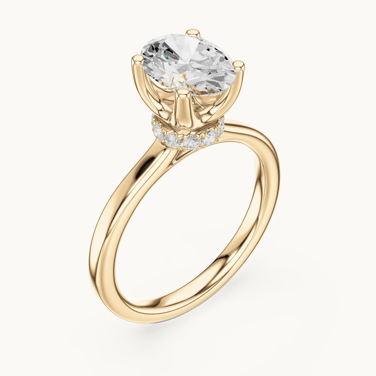 Oval lab-grown diamond collar-set solitaire engagement ring in yellow gold, 1.65 CT TW, view 2
