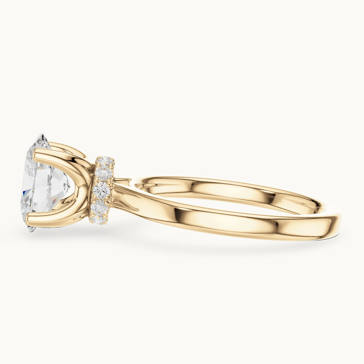 Oval lab-grown diamond collar-set solitaire engagement ring in yellow gold, 1.65 CT TW, view 3