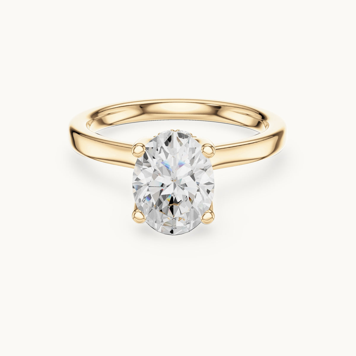 Oval lab-grown diamond collar-set solitaire engagement ring in yellow gold, 1.65 CT TW, view 4