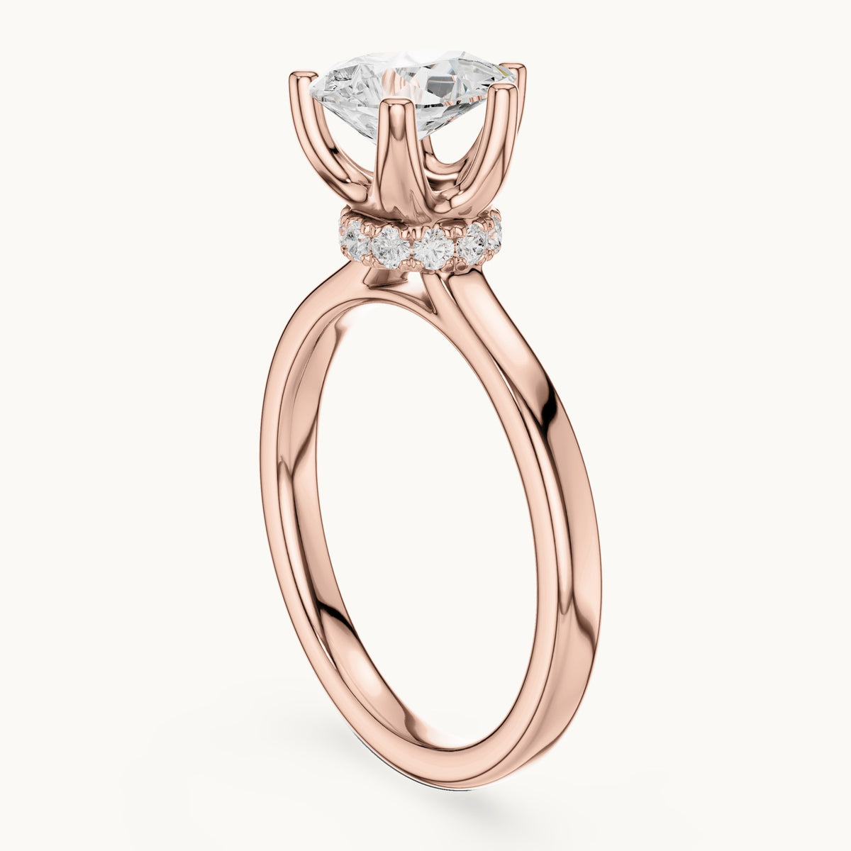 Pear lab-grown diamond collar-set solitaire engagement ring in rose gold, 1.65 CT TW, view 1