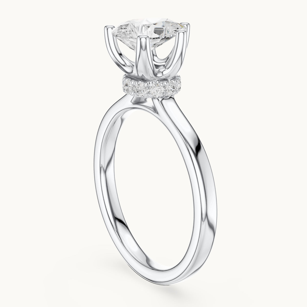 Pear lab-grown diamond collar-set solitaire engagement ring in white gold, 1.65 CT TW, view 1