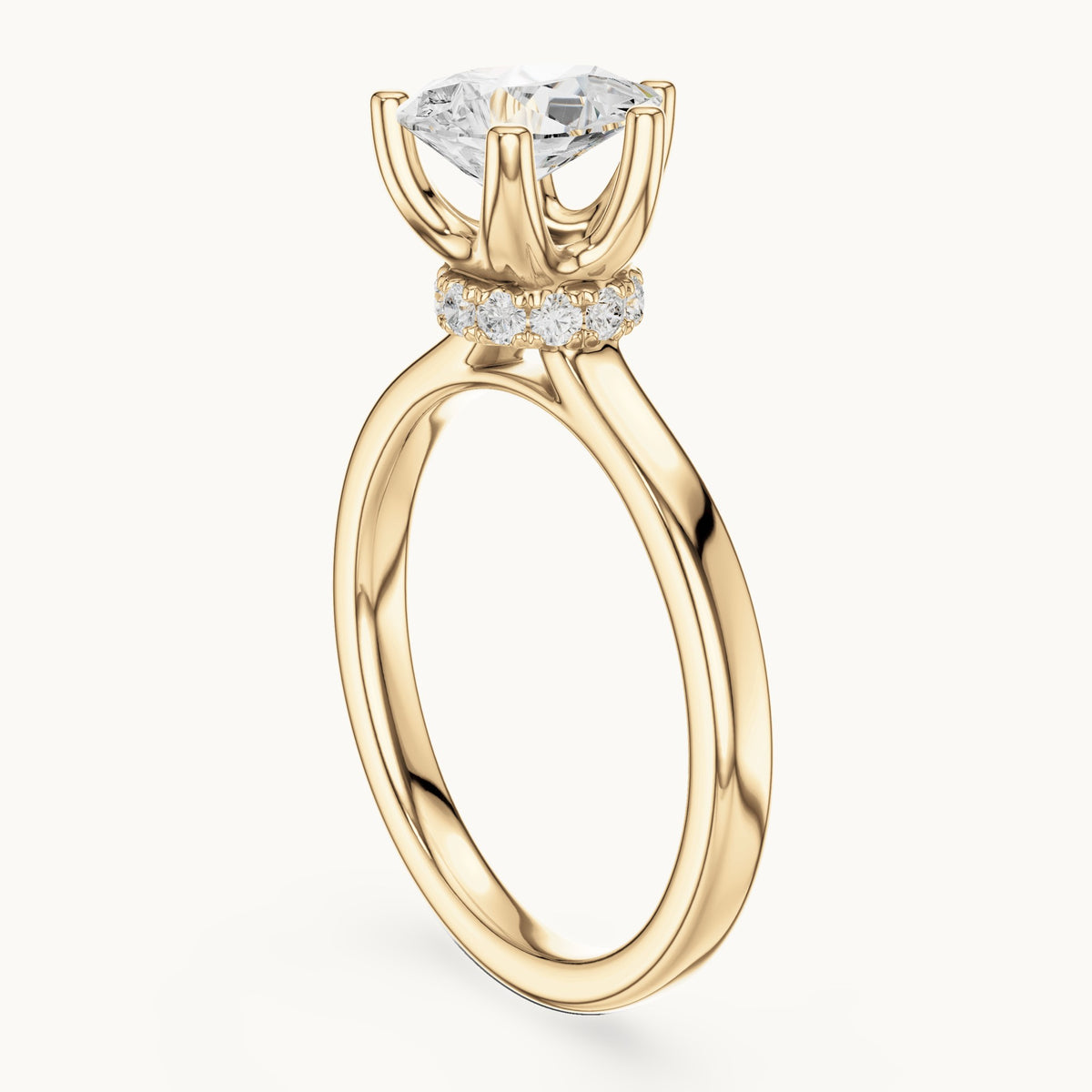 Pear lab-grown diamond collar-set solitaire engagement ring in yellow gold, 1.65 CT TW, view 1
