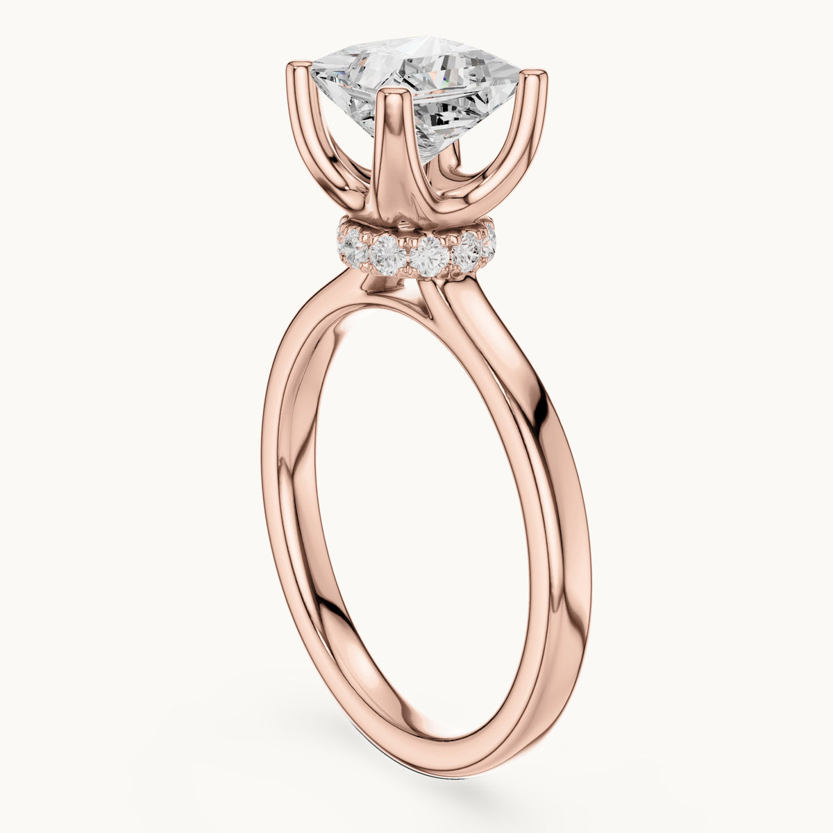 Princess-cut lab-grown diamond collar-set solitaire engagement ring in rose gold, 1.65 CT TW, view 1