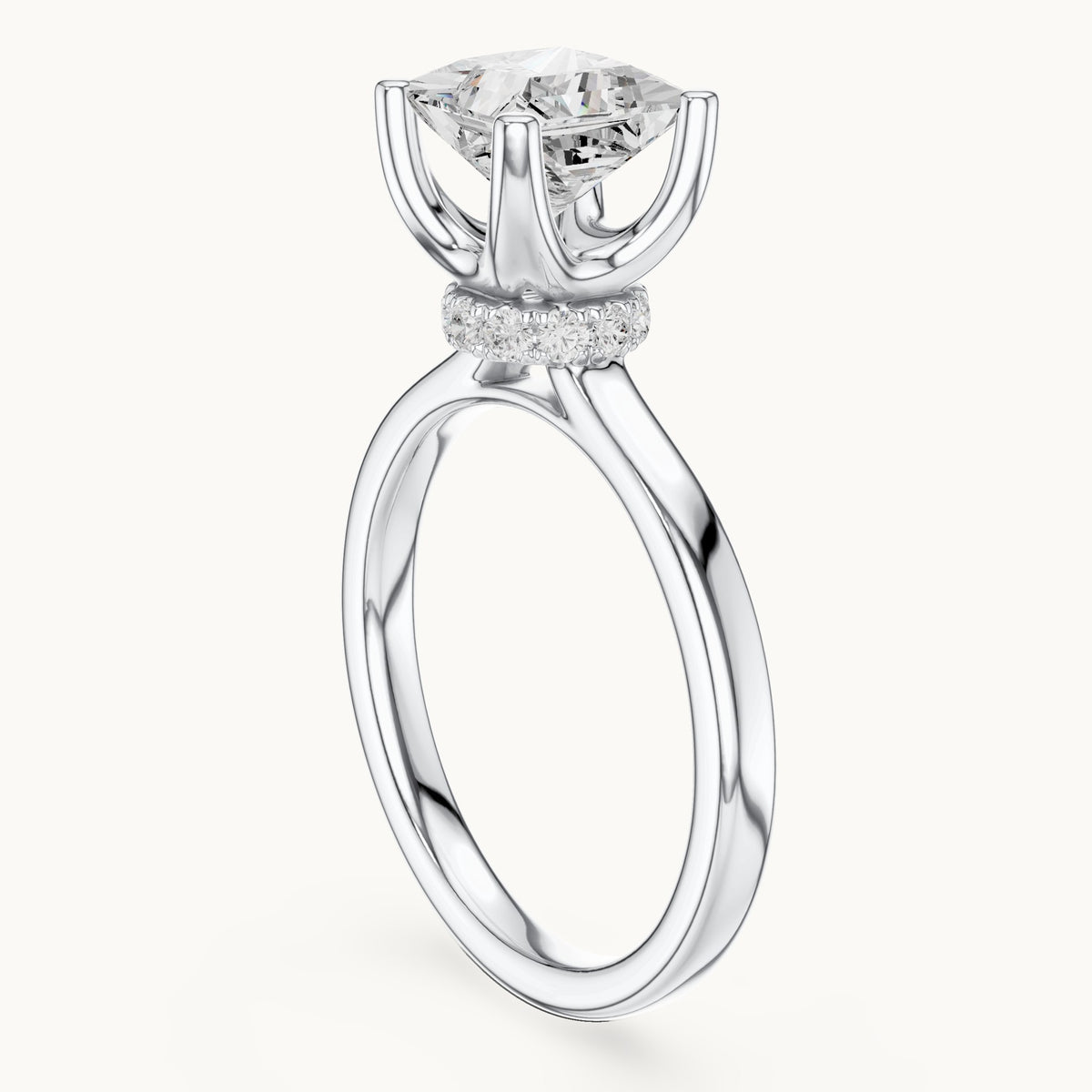 Princess-cut lab-grown diamond collar-set solitaire engagement ring in white gold, 1.65 CT TW, view 1