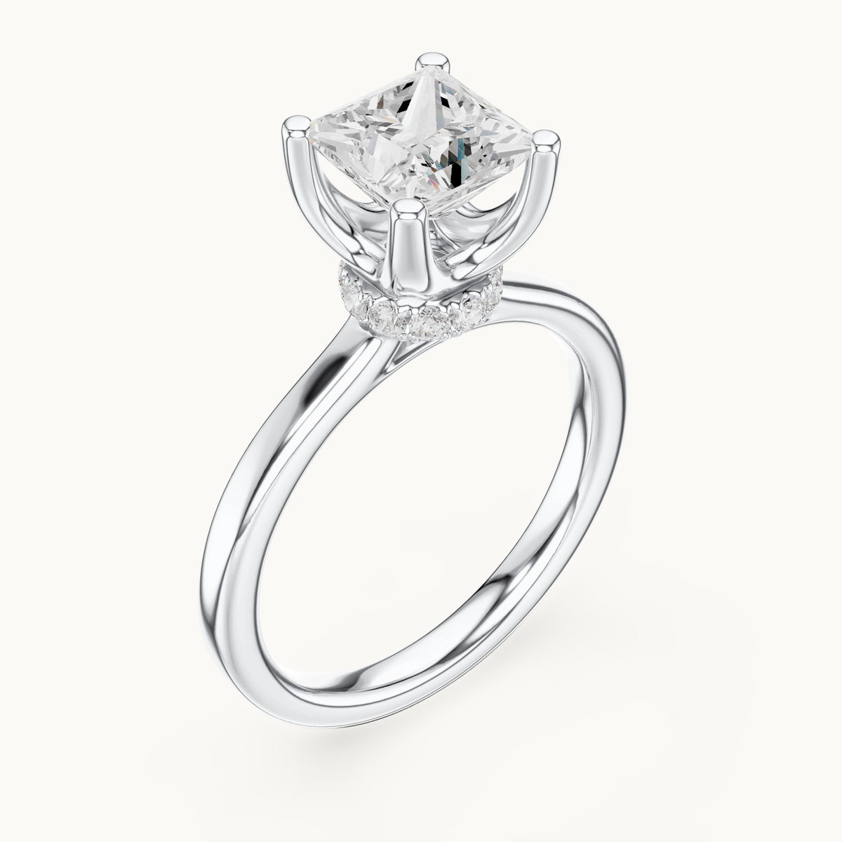 Princess-cut lab-grown diamond collar-set solitaire engagement ring in white gold, 1.65 CT TW, view 2