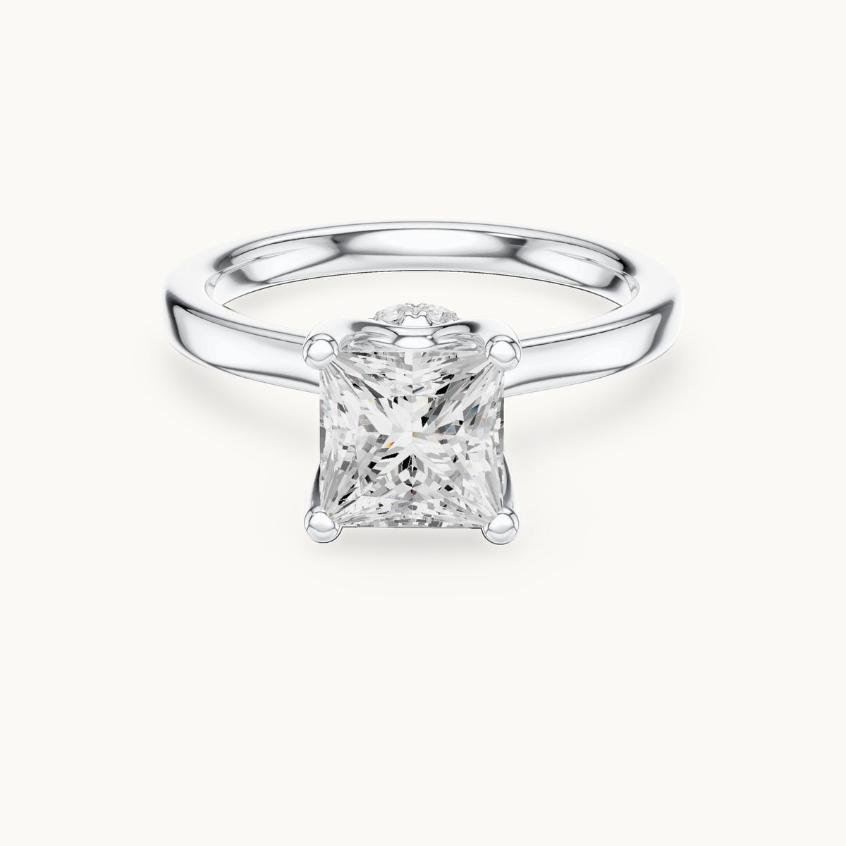 Princess-cut lab-grown diamond collar-set solitaire engagement ring in white gold, 1.65 CT TW, view 4