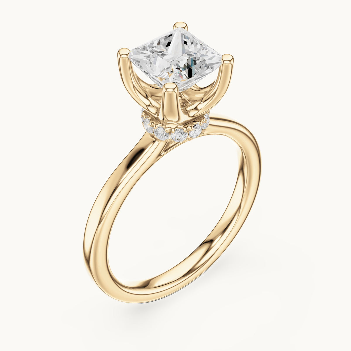 Princess-cut lab-grown diamond collar-set solitaire engagement ring in yellow gold, 1.65 CT TW, view 2