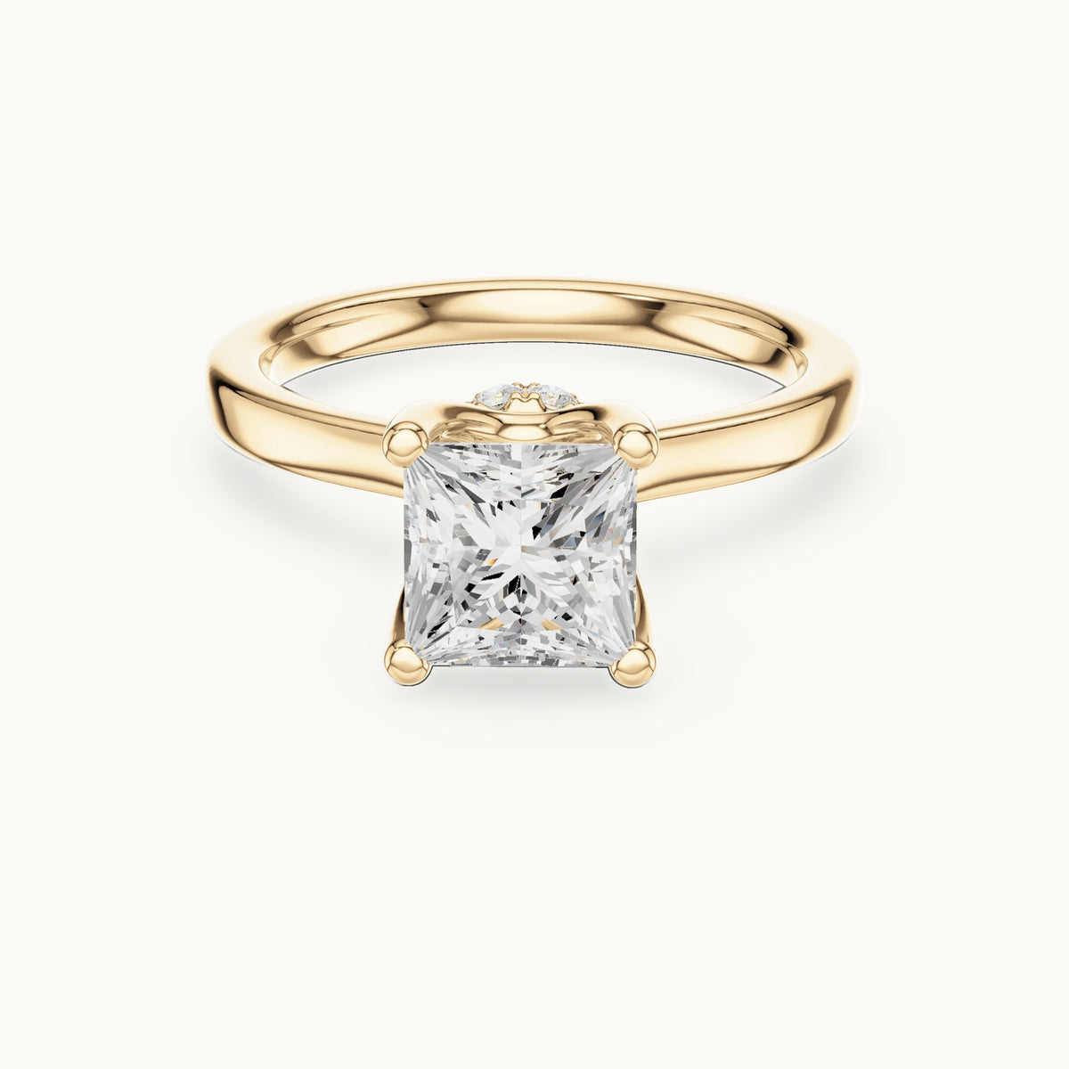 Princess-cut lab-grown diamond collar-set solitaire engagement ring in yellow gold, 1.65 CT TW, view 4