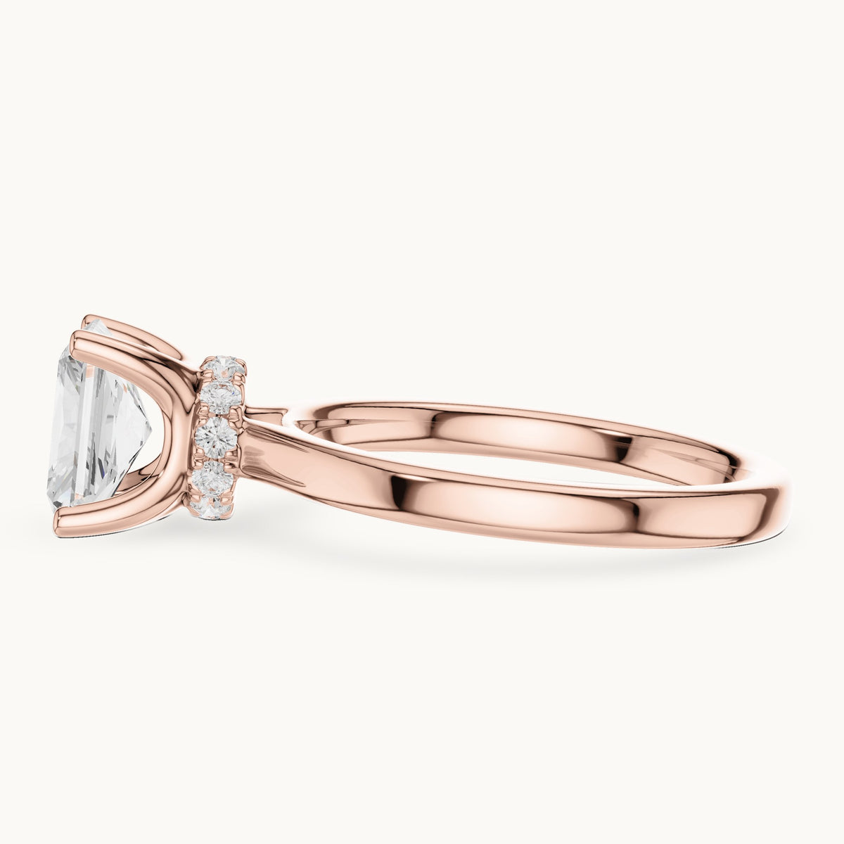 Radiant-cut lab-grown diamond collar-set solitaire engagement ring in rose gold, 1.65 CT TW, view 3