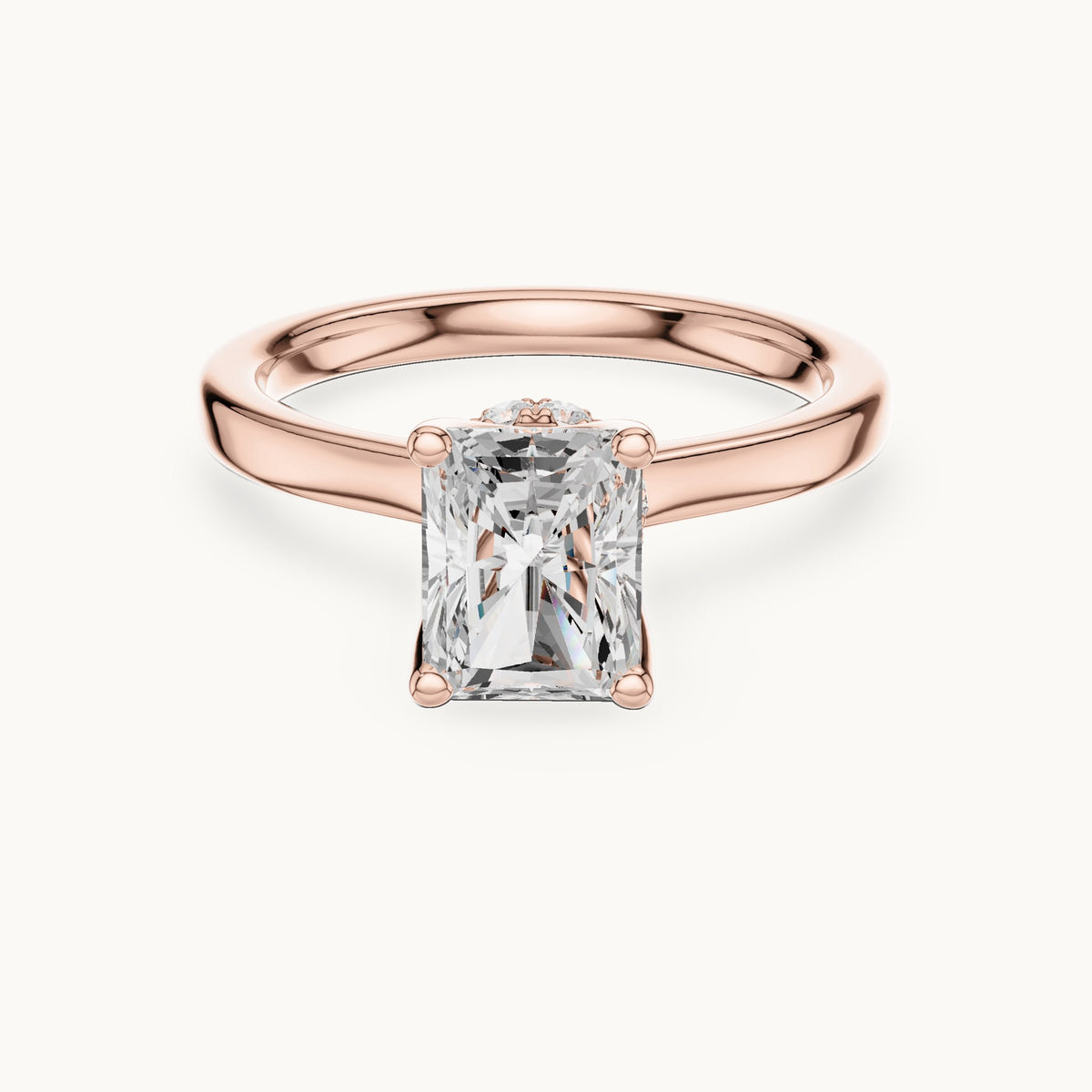 Radiant-cut lab-grown diamond collar-set solitaire engagement ring in rose gold, 1.65 CT TW, view 4