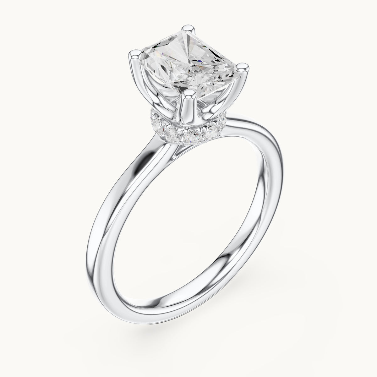 Radiant-cut lab-grown diamond collar-set solitaire engagement ring in white gold, 1.65 CT TW, view 2