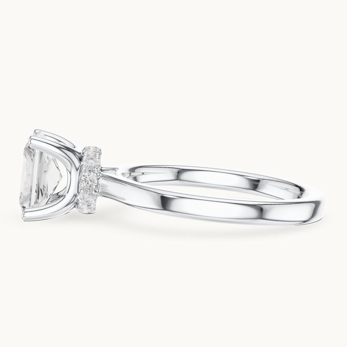 Radiant-cut lab-grown diamond collar-set solitaire engagement ring in white gold, 1.65 CT TW, view 3