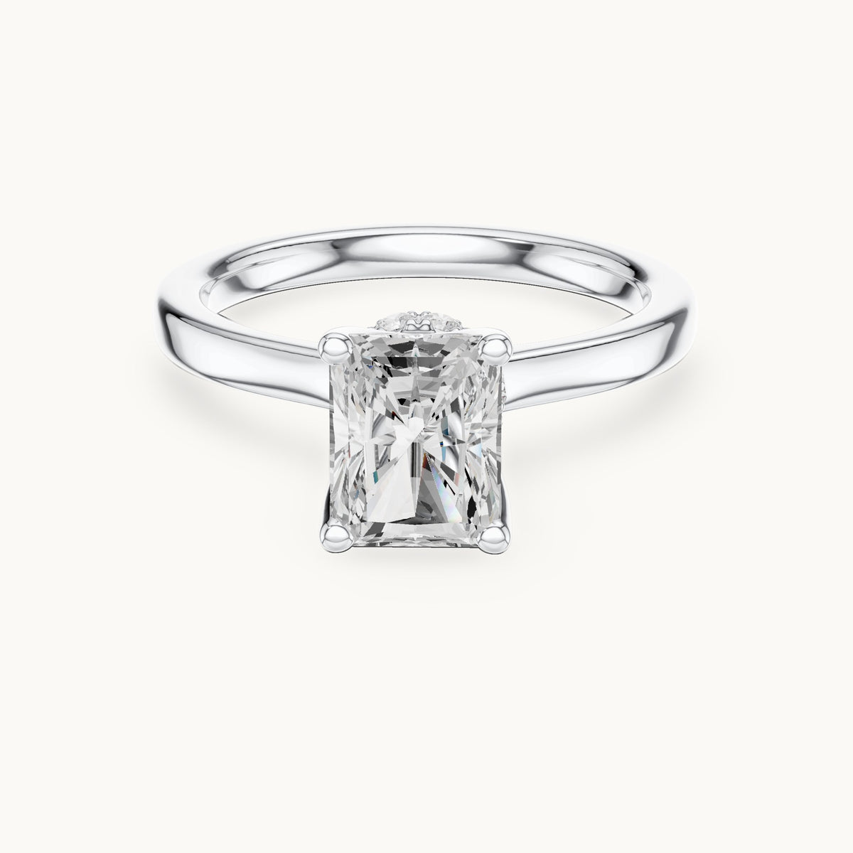 Radiant-cut lab-grown diamond collar-set solitaire engagement ring in white gold, 1.65 CT TW, view 4