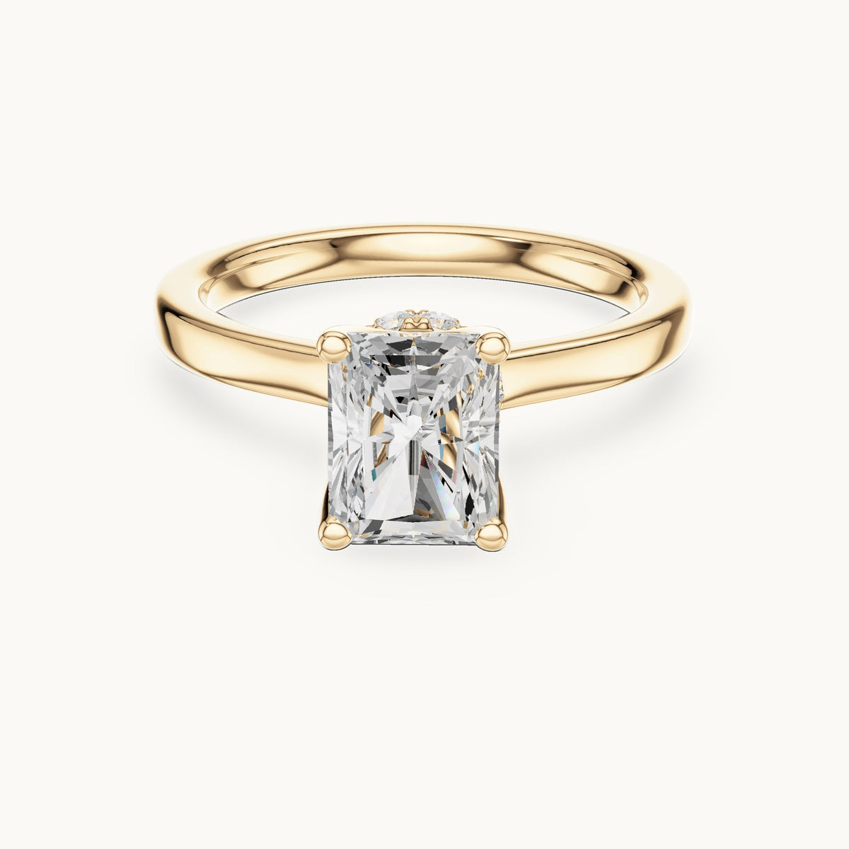Radiant-cut lab-grown diamond collar-set solitaire engagement ring in yellow gold, 1.65 CT TW, view 4