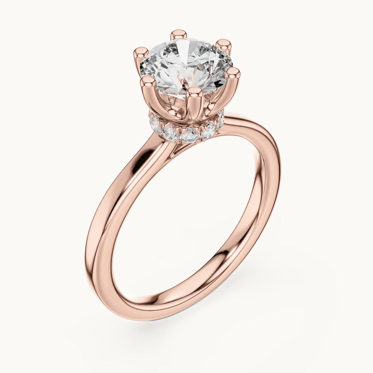 Round lab-grown diamond collar-set solitaire engagement ring in rose gold, 1.665 CT TW, view 2