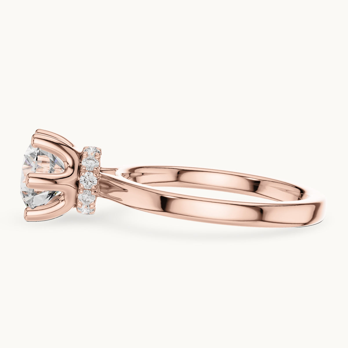 Round lab-grown diamond collar-set solitaire engagement ring in rose gold, 1.665 CT TW, view 3