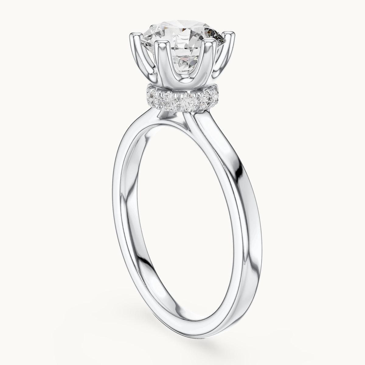 Round lab-grown diamond collar-set solitaire engagement ring in white gold, 1.665 CT TW, view 1