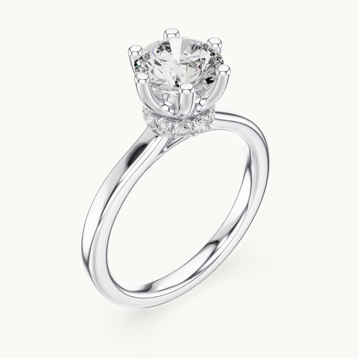Round lab-grown diamond collar-set solitaire engagement ring in white gold, 1.665 CT TW, view 2