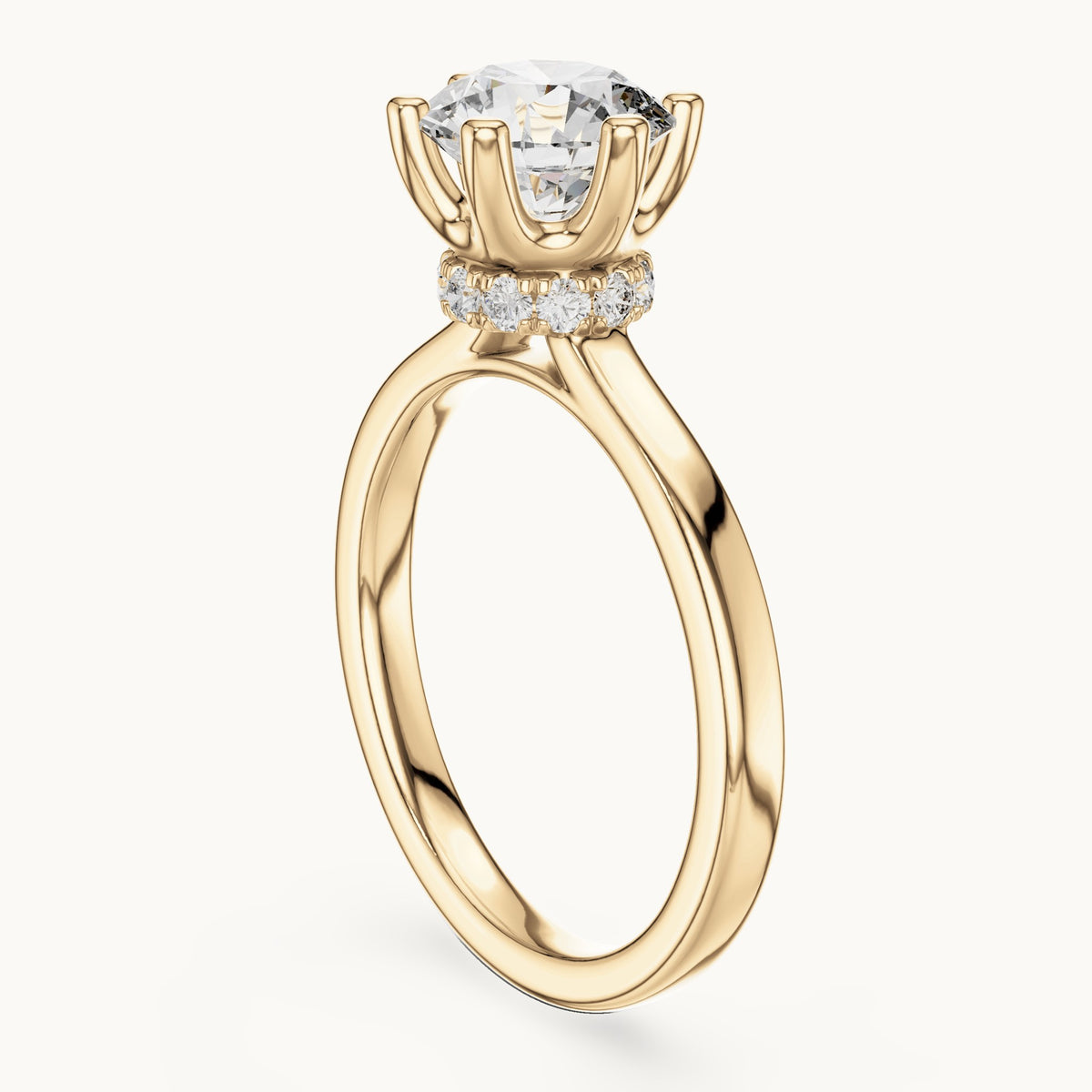 Round lab-grown diamond collar-set solitaire engagement ring in yellow gold, 1.665 CT TW, view 1