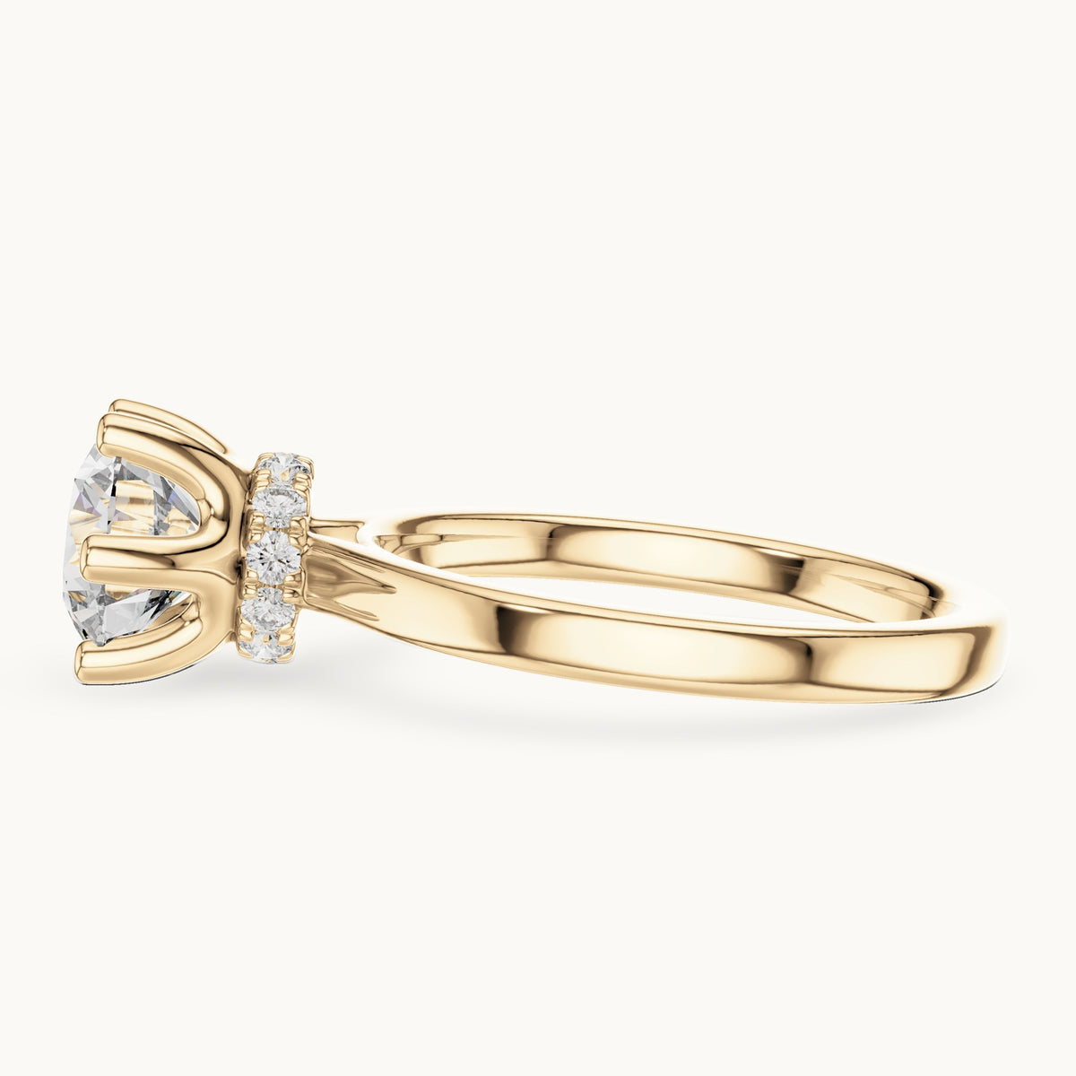 Round lab-grown diamond collar-set solitaire engagement ring in yellow gold, 1.665 CT TW, view 3
