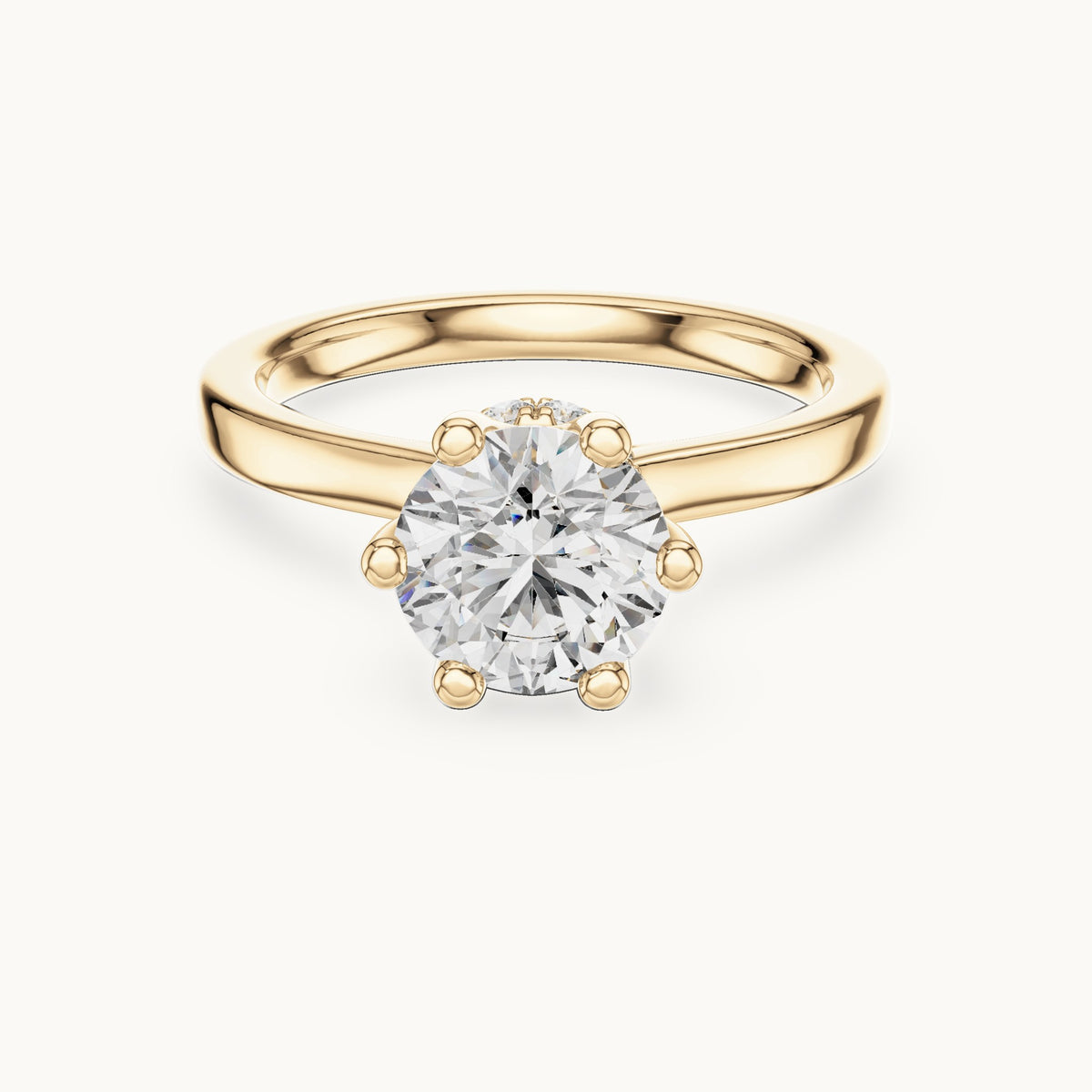 Round lab-grown diamond collar-set solitaire engagement ring in yellow gold, 1.665 CT TW, view 4
