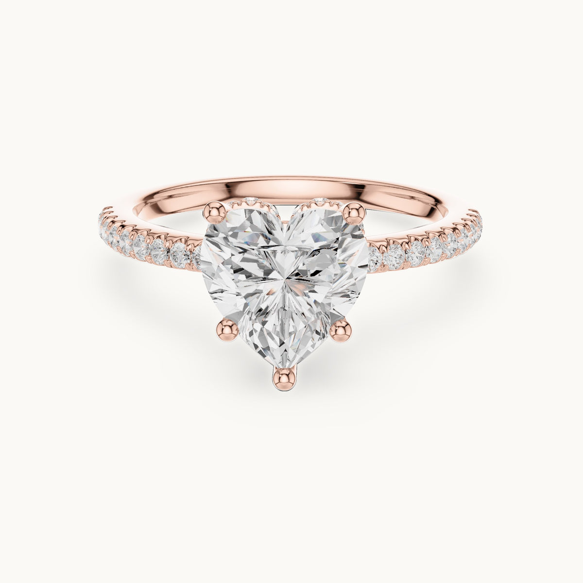 Heart lab-grown diamond petite pavé hidden halo engagement ring in rose gold, 2.30 CT TW, view 4