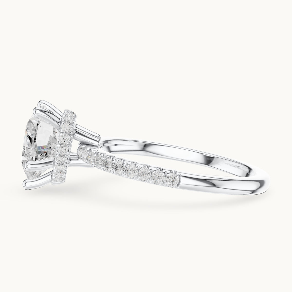 Heart lab-grown diamond petite pavé hidden halo engagement ring in white gold, 2.30 CT TW, view 3