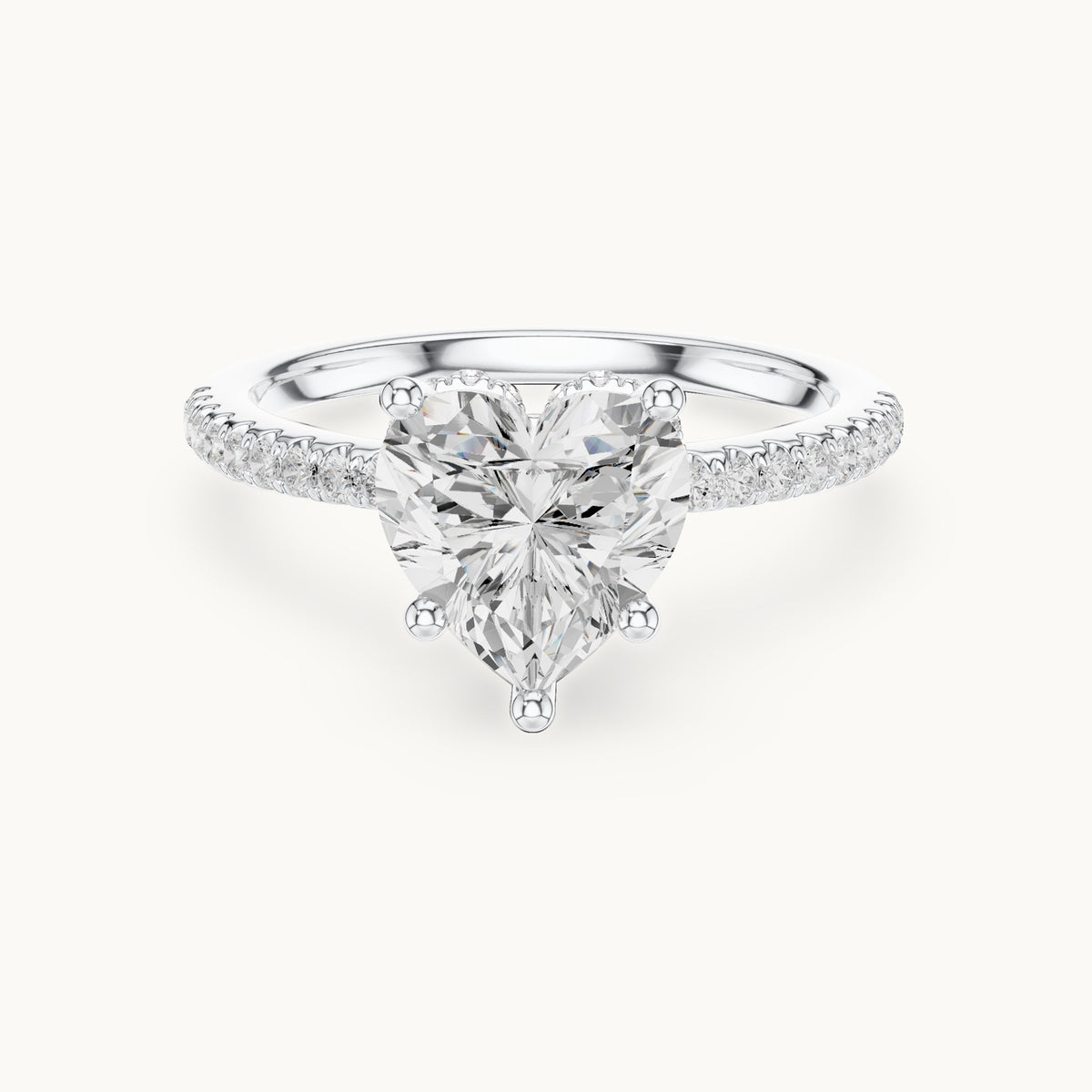 Heart lab-grown diamond petite pavé hidden halo engagement ring in white gold, 2.30 CT TW, view 4