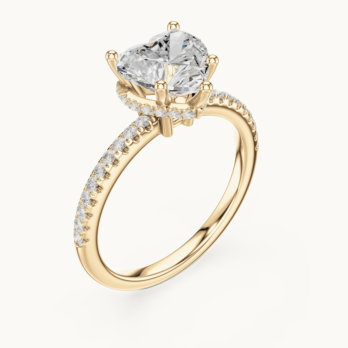 Heart lab-grown diamond petite pavé hidden halo engagement ring in yellow gold, 2.30 CT TW, view 2