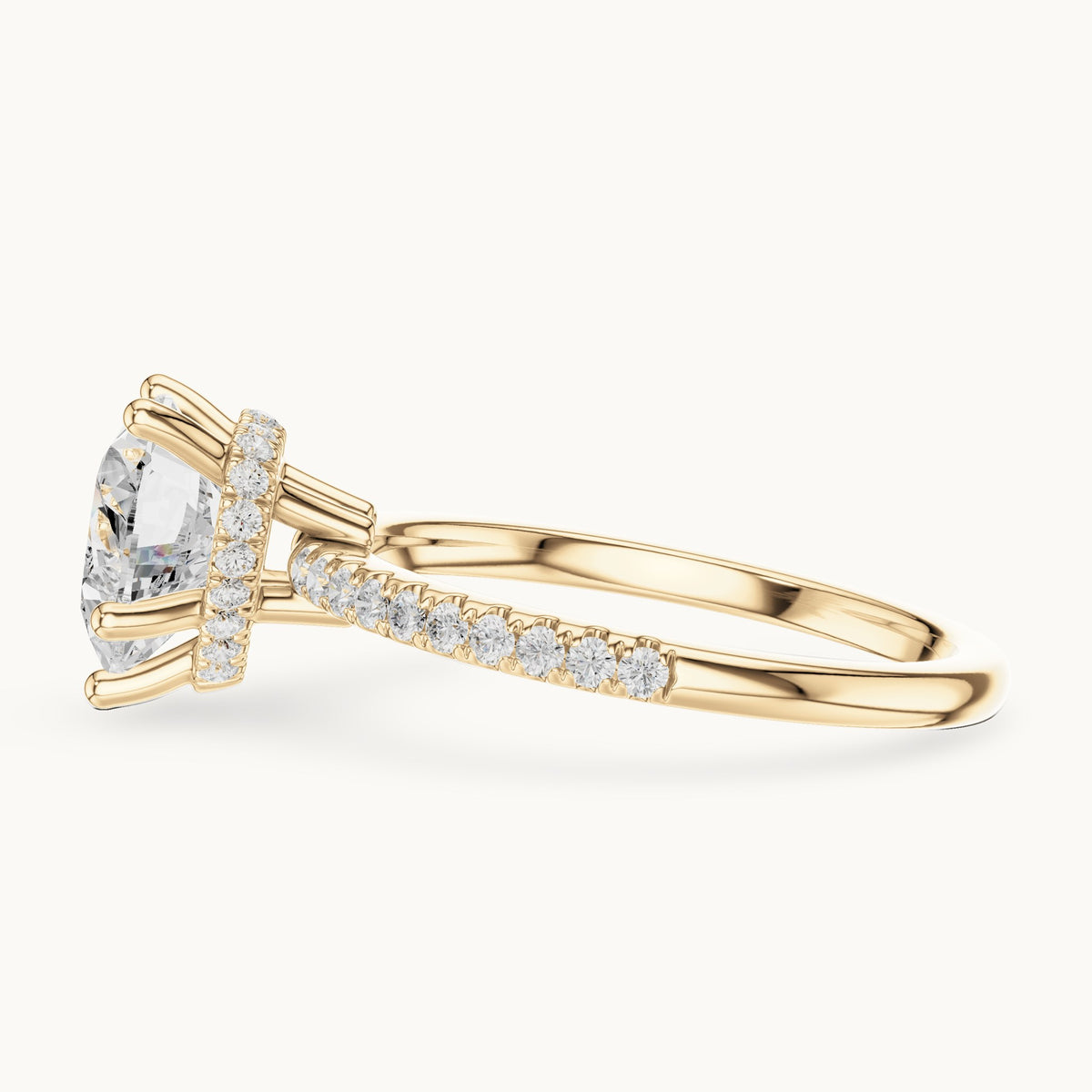 Heart lab-grown diamond petite pavé hidden halo engagement ring in yellow gold, 2.30 CT TW, view 3