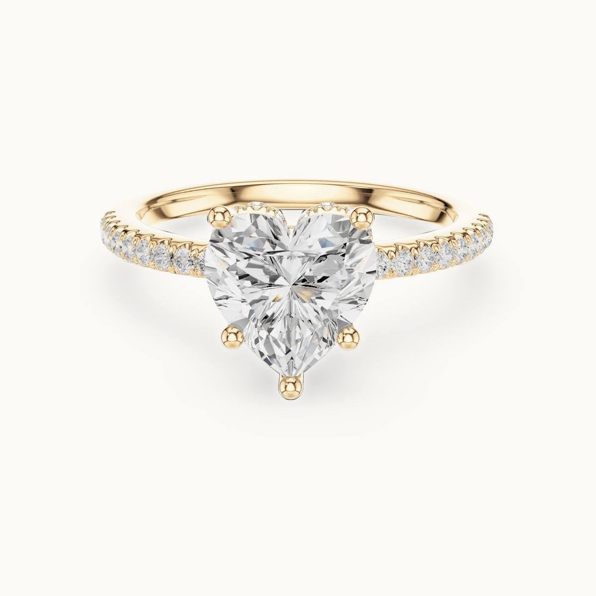 Heart lab-grown diamond petite pavé hidden halo engagement ring in yellow gold, 2.30 CT TW, view 4